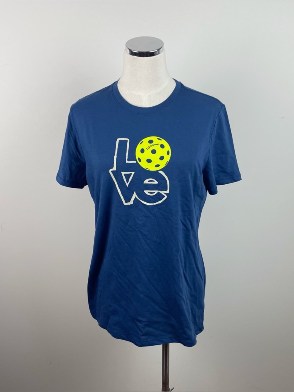 Life Is Good Navy Blue Yellow Pickleball Tee Shirt Short Sleeve Women Medium